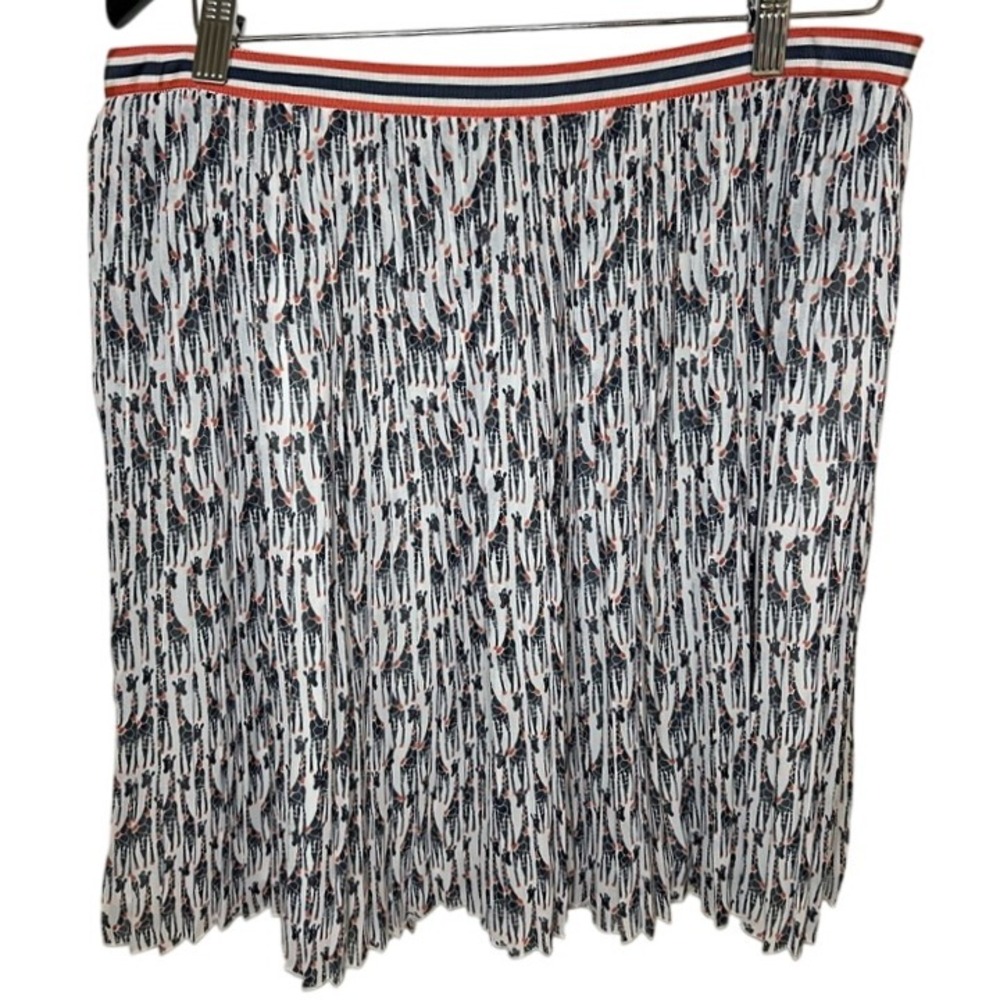 G.H. Bass & Co. Giraffe Print Pleated Midi Skirt Navy Orange White Size 10 NWT